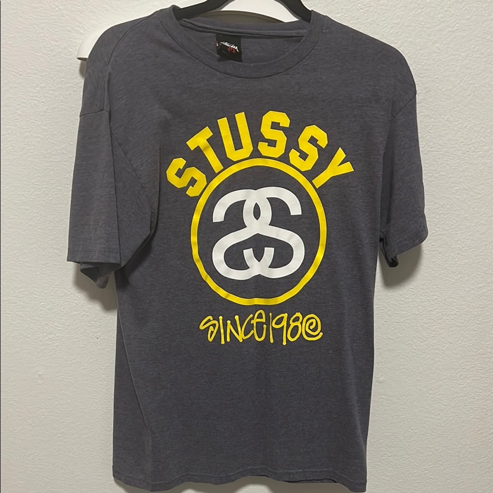 Stussy Gray Tee with Yellow Logo